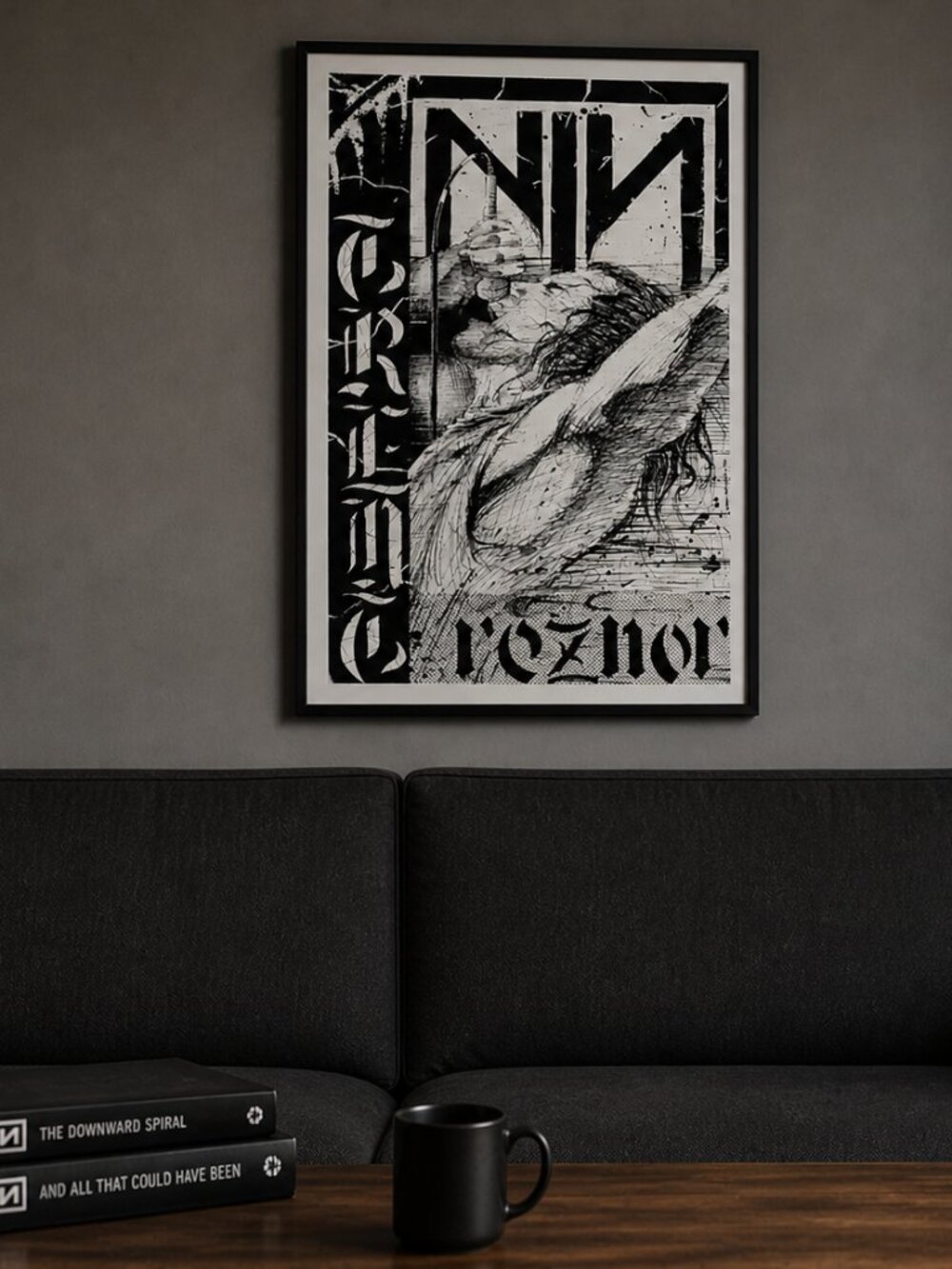 Trent Reznor NIN Nine Inch Nails Sketch Black White Poster Print New Old Stock